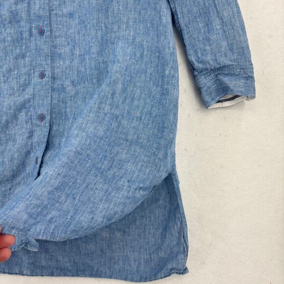 Soft Surroundings Linen Tunic Shirt Dress Size M Blue Button Front Long Sleeve - Picture 4 of 10